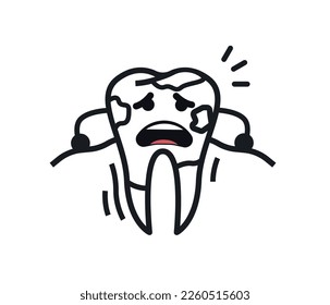 unhealthy tooth. Sad tooth with painful tooth icon isolated on white background. Vector graphic.
