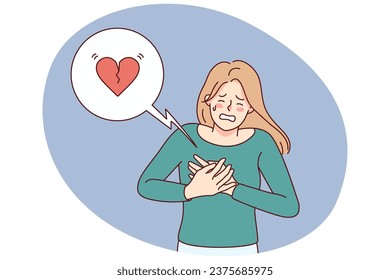 Las mujeres malsanas sufren de dolor en el corazón. Las mujeres enfermas luchan contra el ataque al corazón. Salud y medicina. Ilustración vectorial.