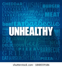 UNHEALTHY word cloud collage, fast food concept background