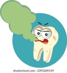 
Unhealthy Yellow Teeth Stinking Breath Concept Vector Cartoon. Sick molar suffering from halitosis and bacterial disease 
