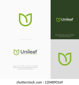 uni leaf logo, united leaf icon, natural beauty skincare logo vector, Letter U leaf logo