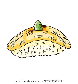 Uni Nigiri Sushi or Sea Urchin on Japanese Rice Hand Drawn