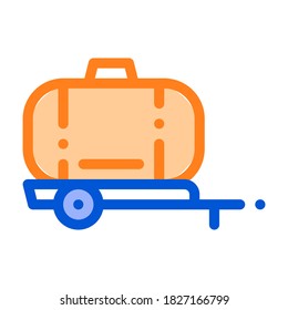 Icono de la línea delgada del vector del vehículo de remolque uniaxial. Pictograma lineal para remolques de agua de transporte agrícola. Ilustración de la máquina de entrega de la agronomía de la industria