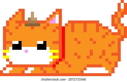 Unicat is a horned cat like a unicorn, Is a orange gourami shorthair and a Persian mix, The feature is it has yellowish orange hair, white face, pink nose and unicorn horn wearing a red collar.