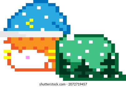 A Unicat is sleeping it wearing a blue stars hat and a green forest duvet covering.