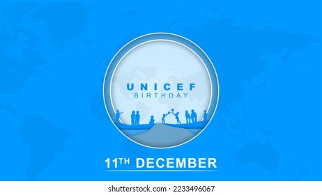 UNICEF BIRTHDAY on 11 December . Vector template for Poster, greeting card, banner and background Copy Space Area. Vector Illustration