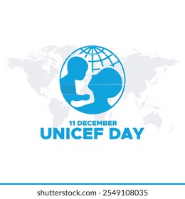 Día de UNICEF. Afiche de la celebración del día de UNICEF. UNICEF CUMPLEAÑOS el 11 de diciembre . Plantilla de Vector para póster, tarjeta de felicitación, Anuncio y área de Espacio para texto de fondo. Ilustración vectorial