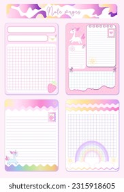 Unicor Planner stickers. Signs, symbols, objects and templates for planners, invitations, notebooks, diaries and cards. Personal memo, paper blank list, document , cardboard. 
Vector illustration
