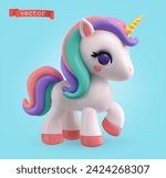 Unicorn, 3d render vector cartoon icon