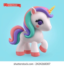 Unicorn, 3d render vector cartoon icon