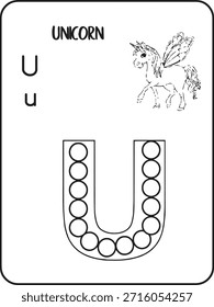 Unicornio Animales ABC Marcadores de puntos Actividad Páginas