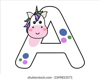 Unicorn Alphabet Letter A Illustration
