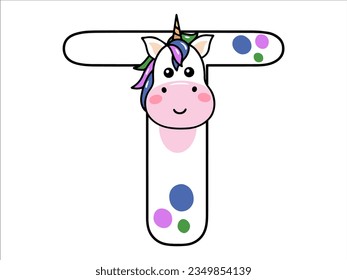 Unicorn Alphabet Letter T Illustration