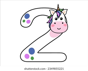 Unicorn Alphabet Number 2 Illustration