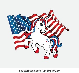 Unicorn  American Flag Vector illustration 