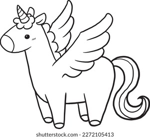 Unicorn Tiercartoon Doodle kawaii Anime Farbseite niedliche Illustration Zeichnen Clip Art chibi Manga Comic