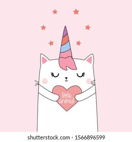 unicorn animal rainbow star heart pink tee illustration art vector