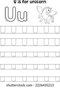 Unicorn Animal Tracing Letter ABC Coloring Page U