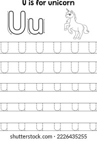 Unicorn Animal Tracing Letter ABC Coloring Page U