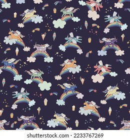 Unicorn animal vector seamless pattern.