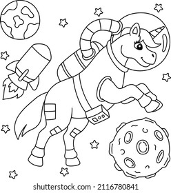 Unicorn Astronaut In Space Coloring Page for Kids