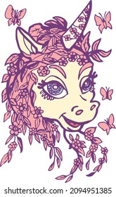 unicorn baby cute cartoon vector character illustration