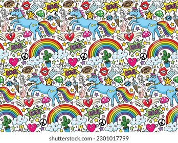 Unicorn background with different elements.