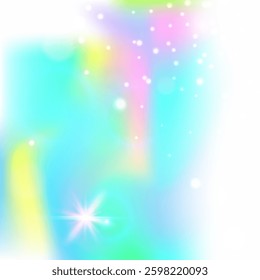 Unicorn Background. Green Magic Hologram. Kawaii Invitation. Holographic Fantasy Invite. Yellow Pastel Pattern. Blue Girlish Gradient. Princess Glitter. Party Unicorn Background.