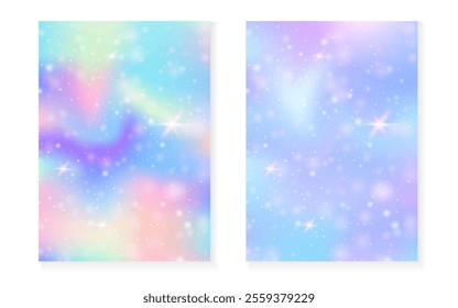 Unicorn background with kawaii magic gradient. Princess rainbow hologram.
