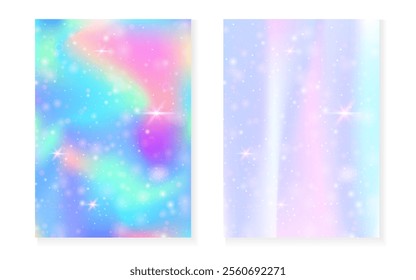 Unicorn background with kawaii magic gradient. Princess rainbow hologram.