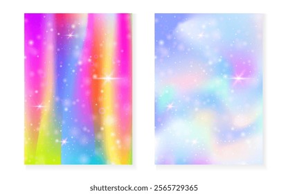 Unicorn background with kawaii magic gradient. Princess rainbow hologram.