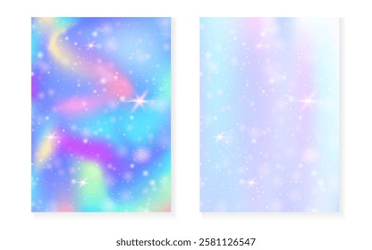 Unicorn background with kawaii magic gradient. Princess rainbow hologram.