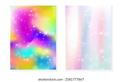 Unicorn background with kawaii magic gradient. Princess rainbow hologram.