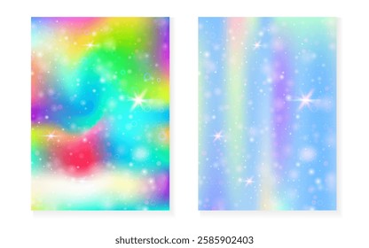 Unicorn background with kawaii magic gradient. Princess rainbow hologram.
