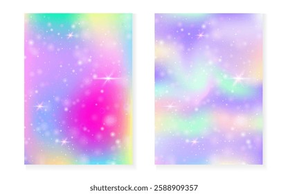 Unicorn background with kawaii magic gradient. Princess rainbow hologram.