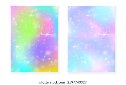Unicorn background with kawaii magic gradient. Princess rainbow hologram.