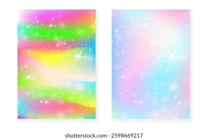 Unicorn background with kawaii magic gradient. Princess rainbow hologram.