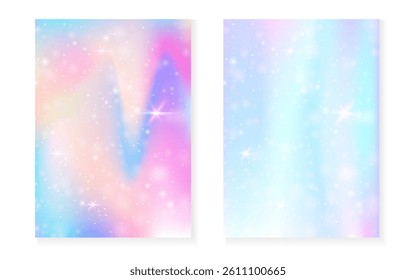 Unicorn background with kawaii magic gradient. Princess rainbow hologram.