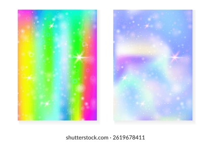 Unicorn background with kawaii magic gradient. Princess rainbow hologram.
