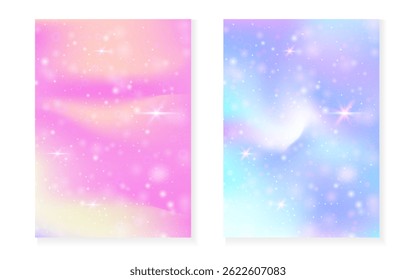 Unicorn background with kawaii magic gradient. Princess rainbow hologram.