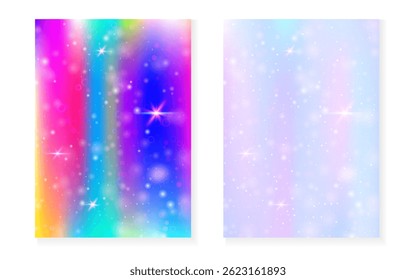 Unicorn background with kawaii magic gradient. Princess rainbow hologram.
