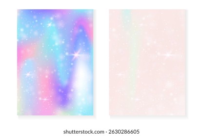 Unicorn background with kawaii magic gradient. Princess rainbow hologram.