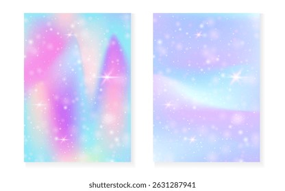 Unicorn background with kawaii magic gradient. Princess rainbow hologram.