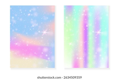 Unicorn background with kawaii magic gradient. Princess rainbow hologram.