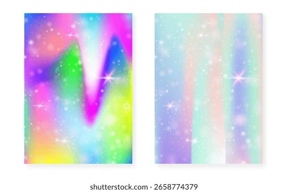 Fondo de unicornio con gradiente mágico kawaii. Holograma de la princesa arco iris.