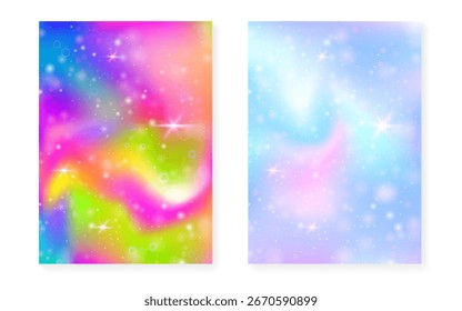Einhorn-Hintergrund mit kawaiianischem magischem Farbverlauf. Prinzessin Regenbogen-Hologramm.