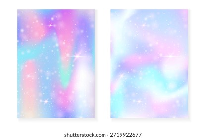 Unicorn background with kawaii magic gradient. Princess rainbow hologram.