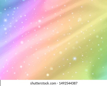 Unicorn background with rainbow mesh. Fantasy gradient backdrop with hologram. Vector illustration for poster, brochure, invitation, cover book