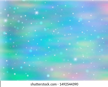 Unicorn background with rainbow mesh. Fantasy gradient backdrop with hologram. Vector illustration for poster, brochure, invitation, cover book