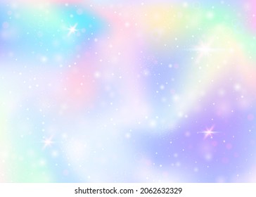 Unicorn background and rainbow mesh  Multicolor universe banner in princess colors  Fantasy gradient backdrop and hologram  Holographic unicorn background and magic sparkles  stars   blurs 